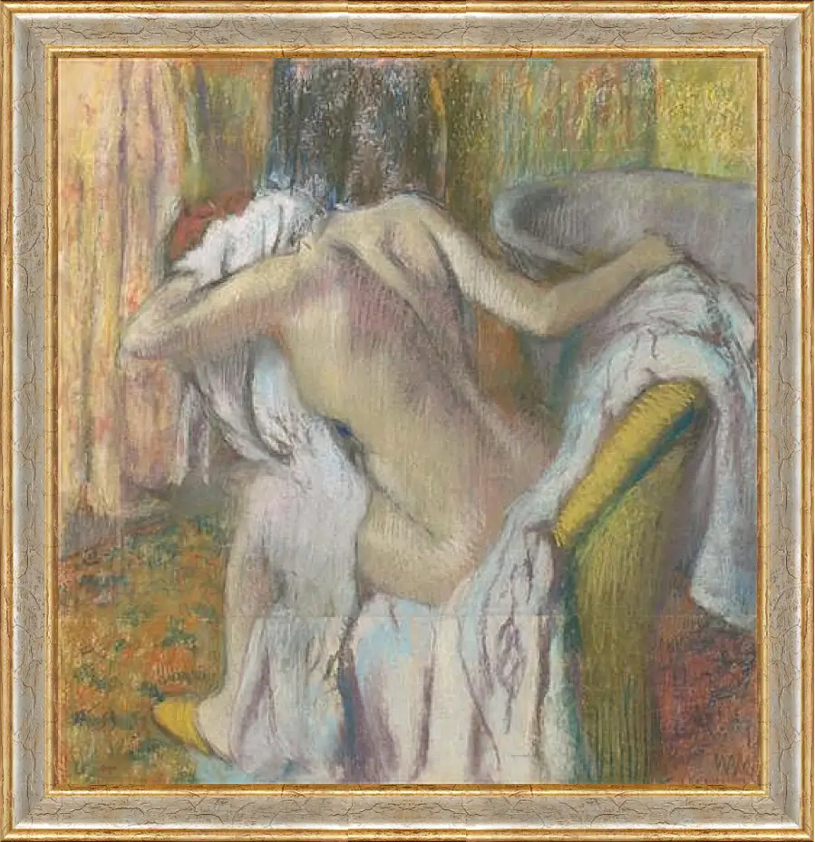 Картина в раме - After the Bath, Woman drying herself. Эдгар Дега