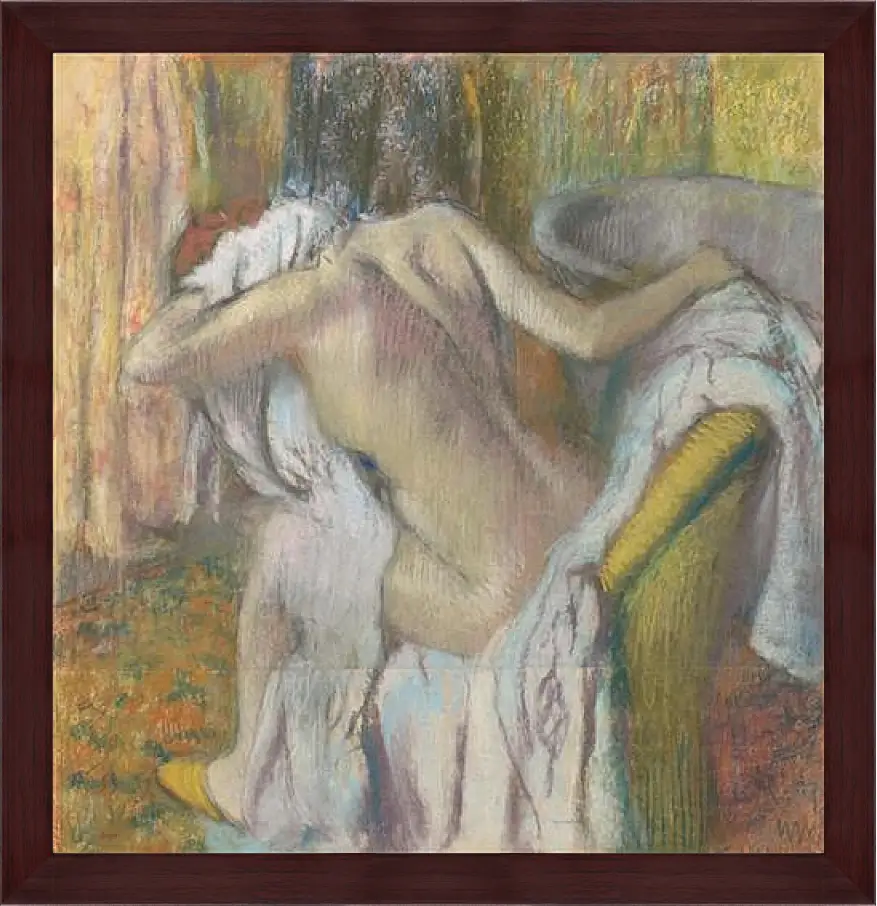 Картина в раме - After the Bath, Woman drying herself. Эдгар Дега