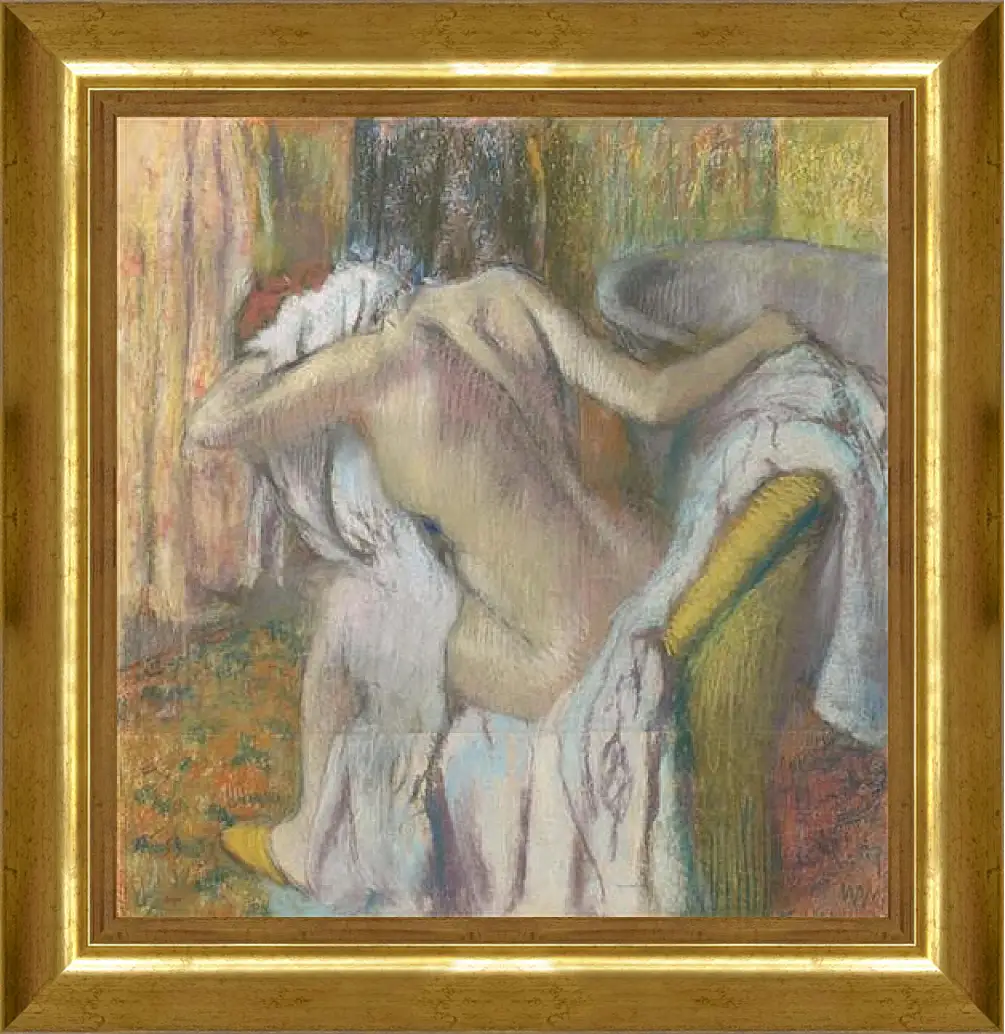 Картина в раме - After the Bath, Woman drying herself. Эдгар Дега