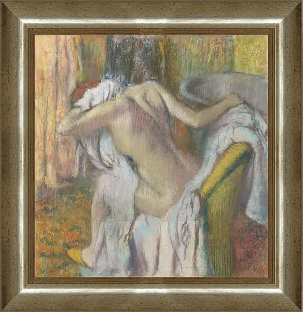 Картина в раме - After the Bath, Woman drying herself. Эдгар Дега