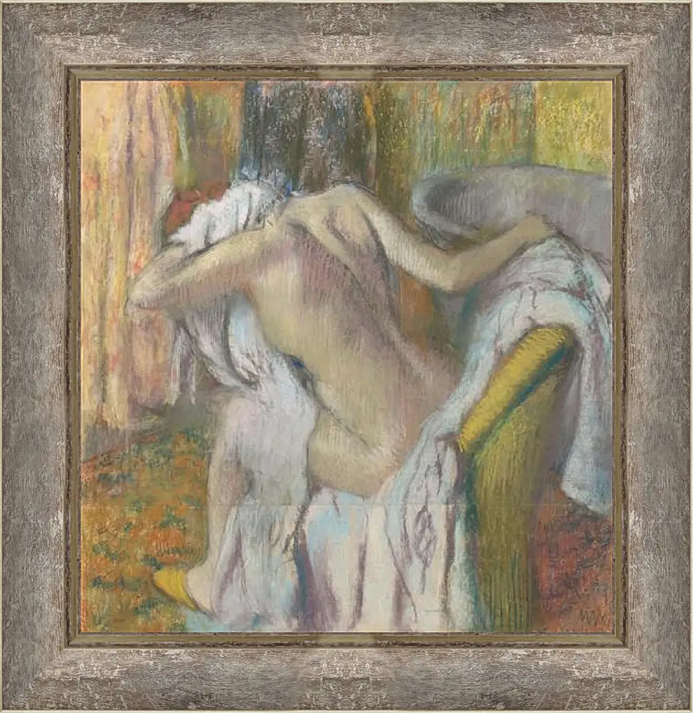 Картина в раме - After the Bath, Woman drying herself. Эдгар Дега