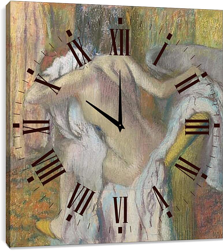 Часы картина - After the Bath, Woman drying herself. Эдгар Дега
