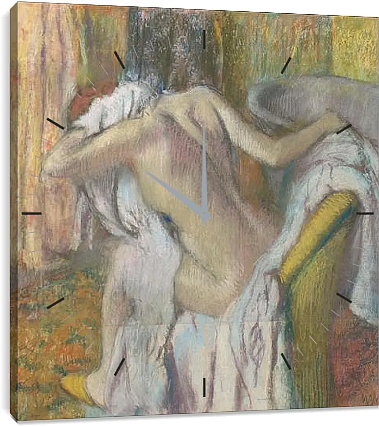 Часы картина - After the Bath, Woman drying herself. Эдгар Дега