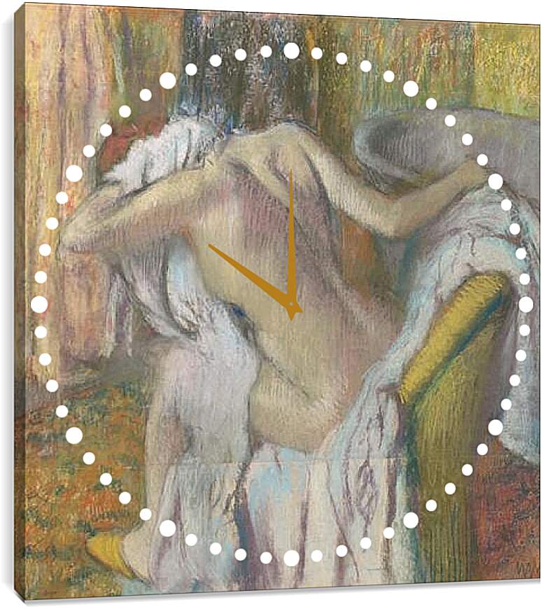 Часы картина - After the Bath, Woman drying herself. Эдгар Дега
