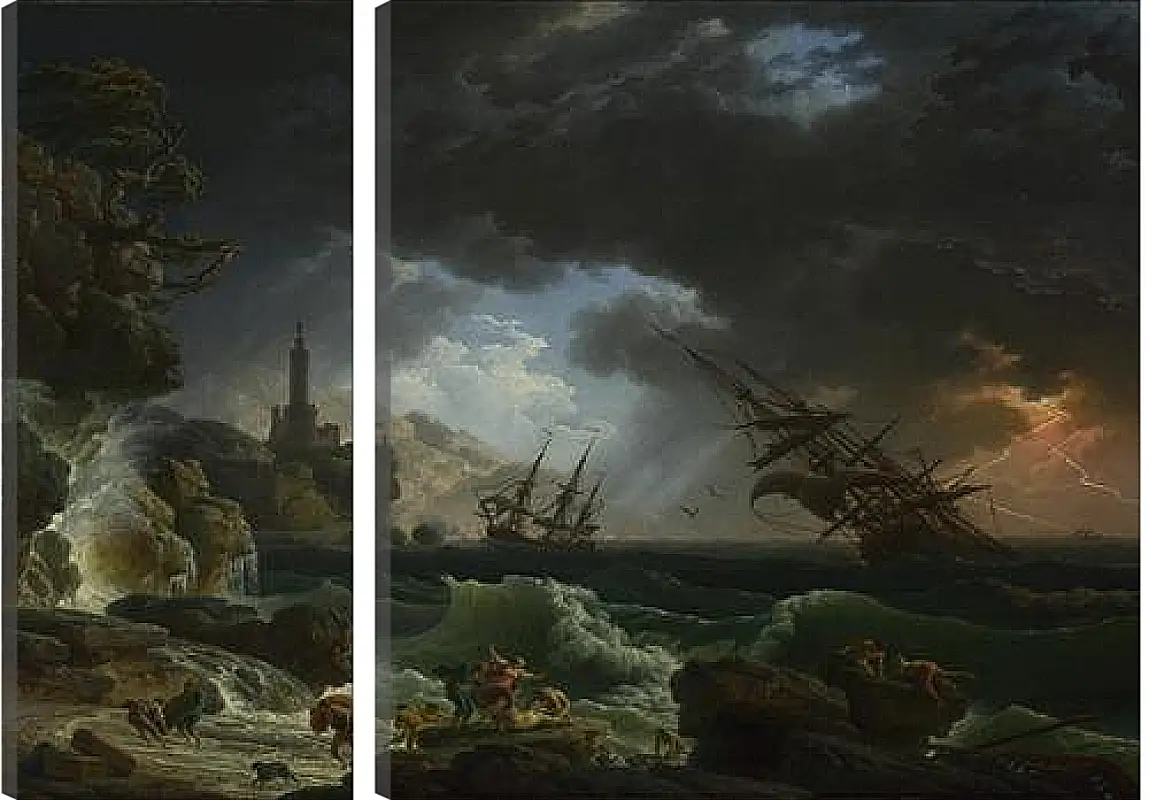 Модульная картина - A Shipwreck in Stormy Seas. Клод Жозеф Верне
