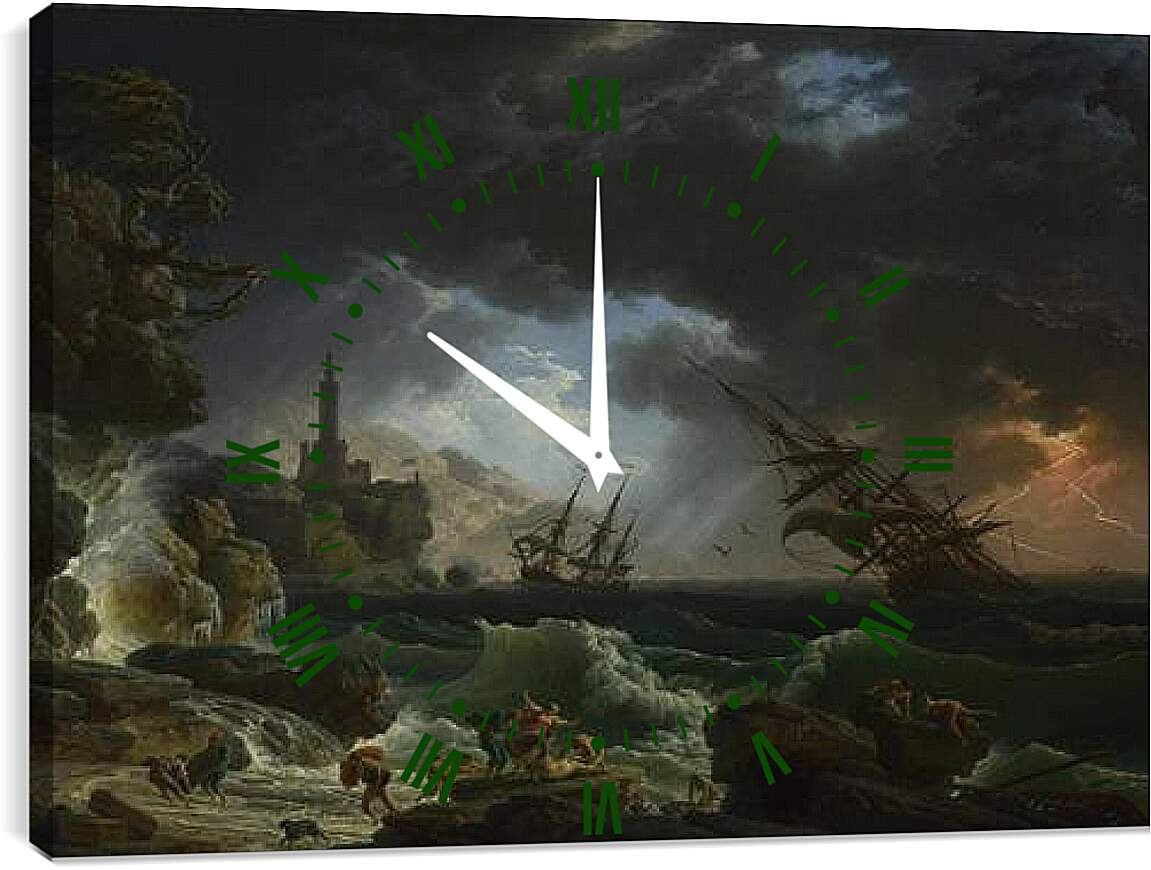 Часы картина - A Shipwreck in Stormy Seas. Клод Жозеф Верне