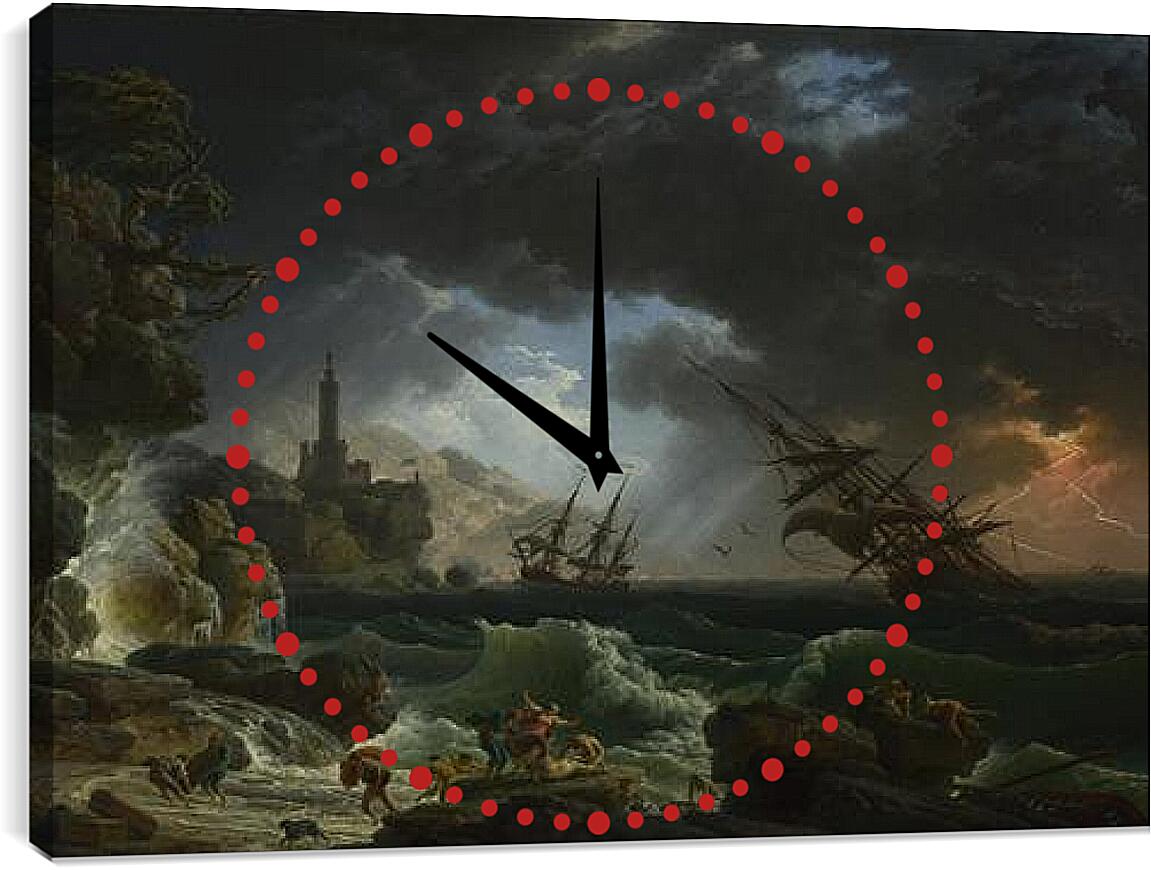 Часы картина - A Shipwreck in Stormy Seas. Клод Жозеф Верне