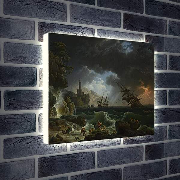 Лайтбокс световая панель - A Shipwreck in Stormy Seas. Клод Жозеф Верне
