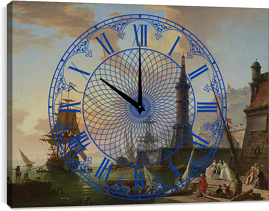 Часы картина - A Seaport. Клод Жозеф Верне