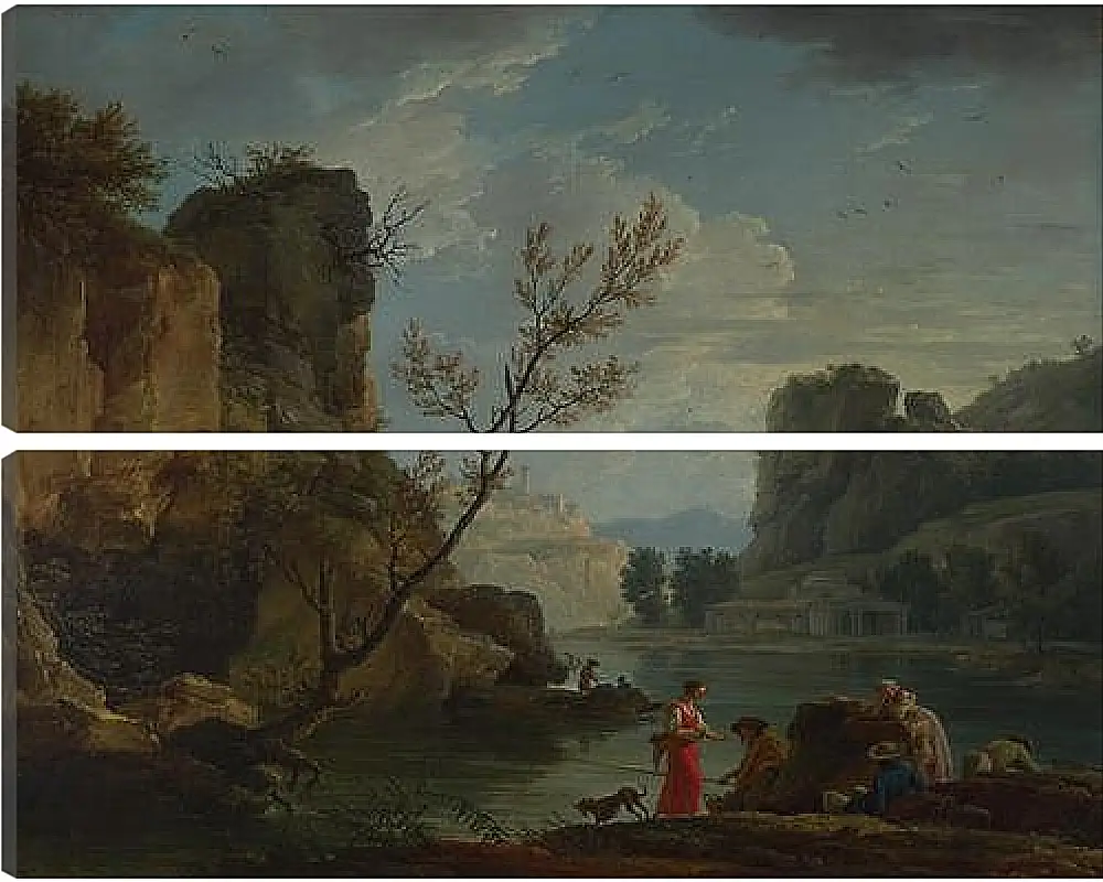 Модульная картина - A River with Fishermen. Клод Жозеф Верне