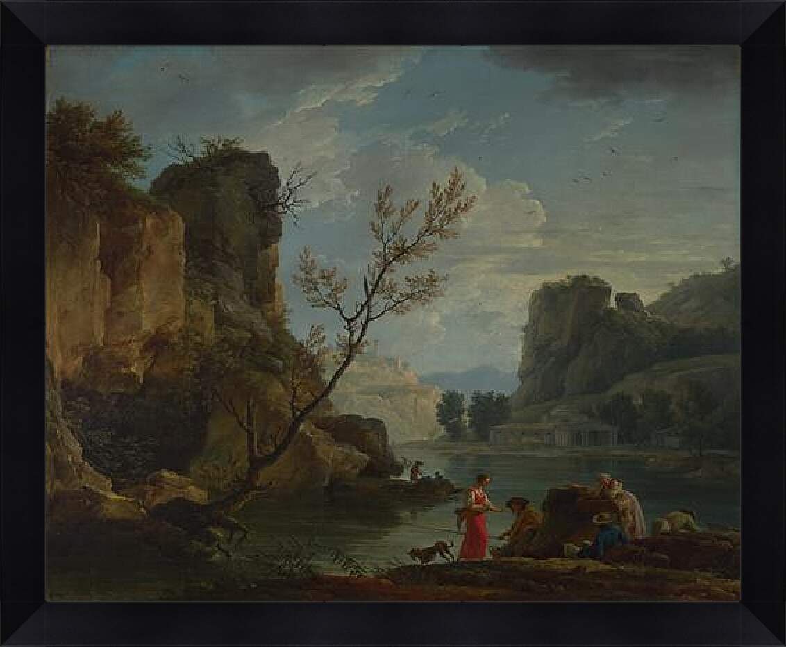 Картина в раме - A River with Fishermen. Клод Жозеф Верне