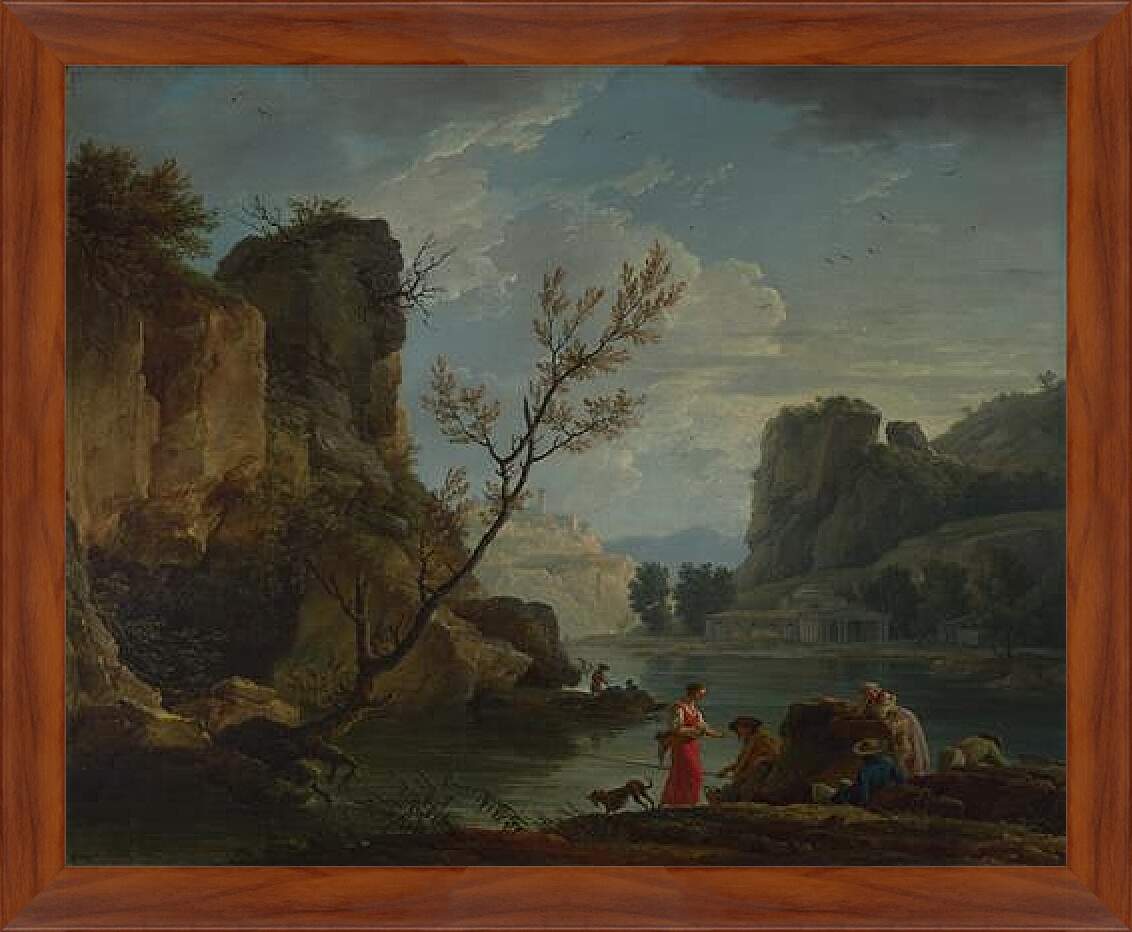 Картина в раме - A River with Fishermen. Клод Жозеф Верне