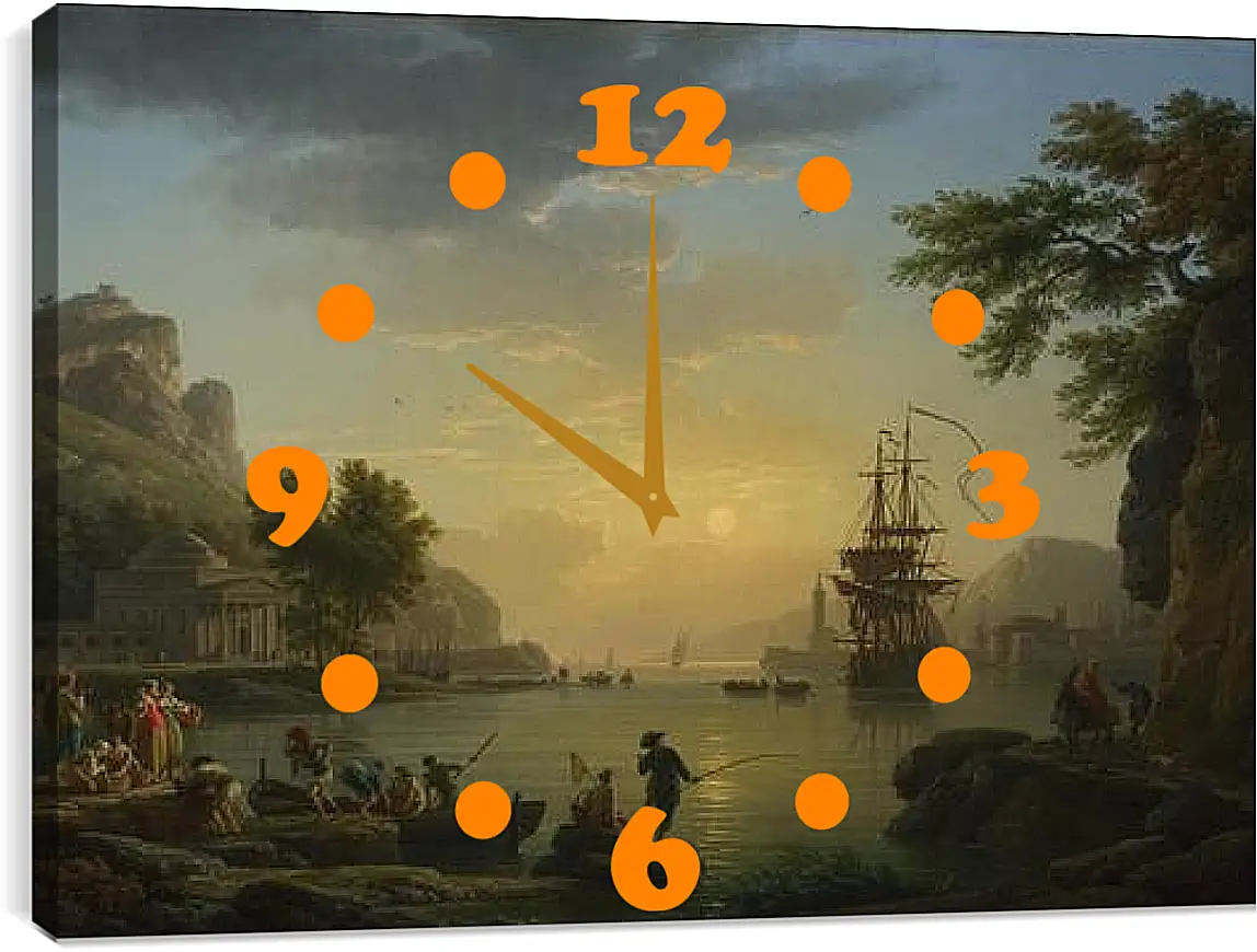 Часы картина - A Landscape at Sunset. Клод Жозеф Верне