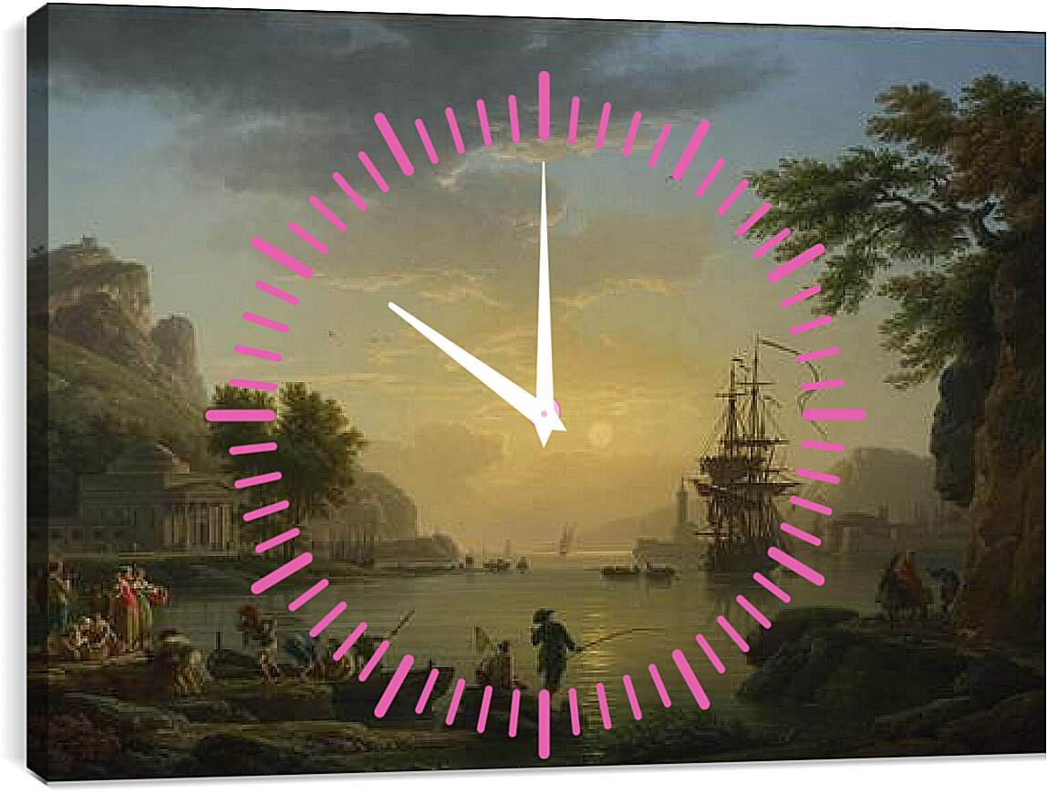 Часы картина - A Landscape at Sunset. Клод Жозеф Верне