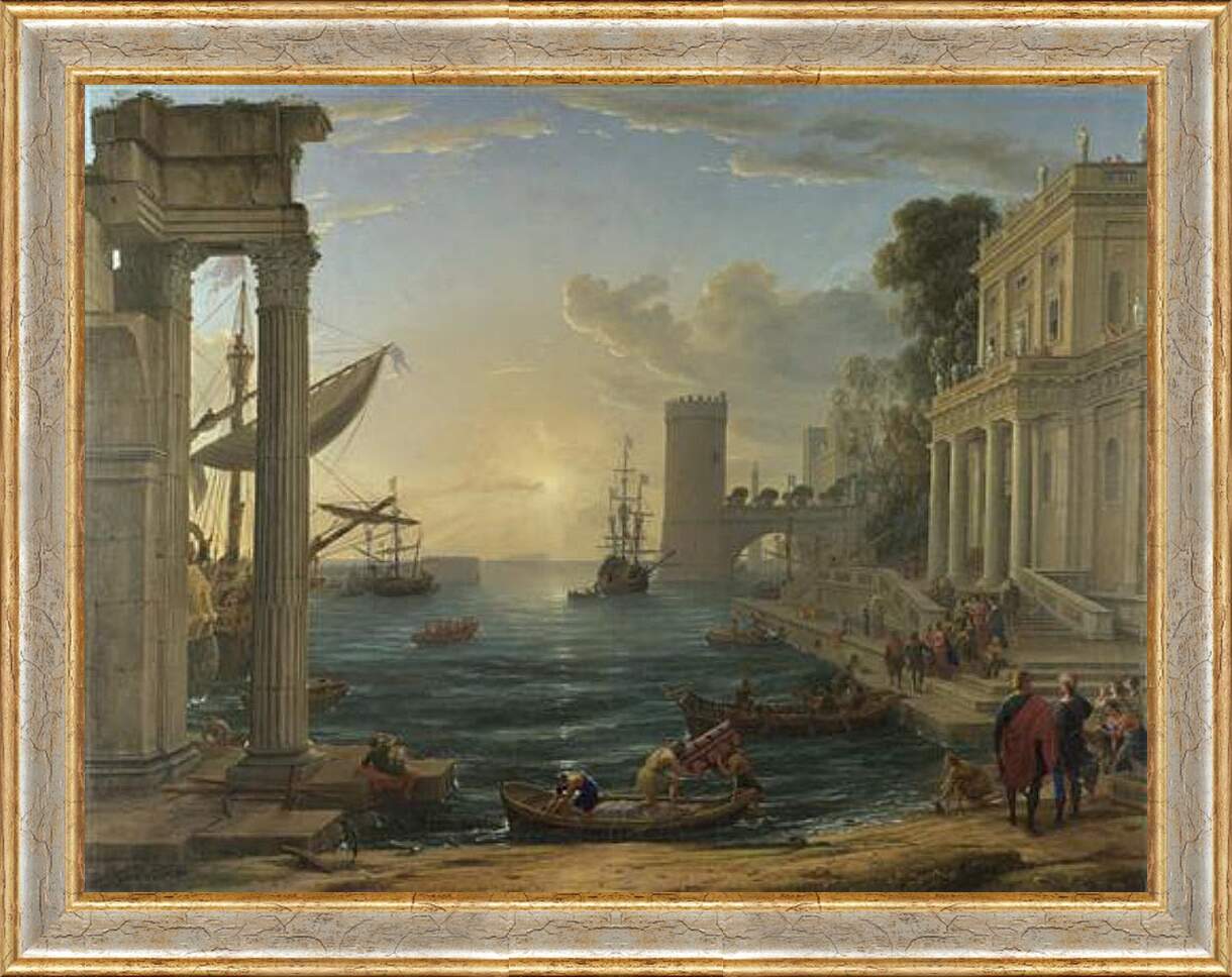 Картина в раме - Seaport with the Embarkation of the Queen of Sheba. Лоррен Клод
