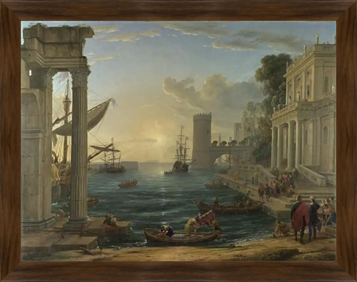 Картина в раме - Seaport with the Embarkation of the Queen of Sheba. Лоррен Клод