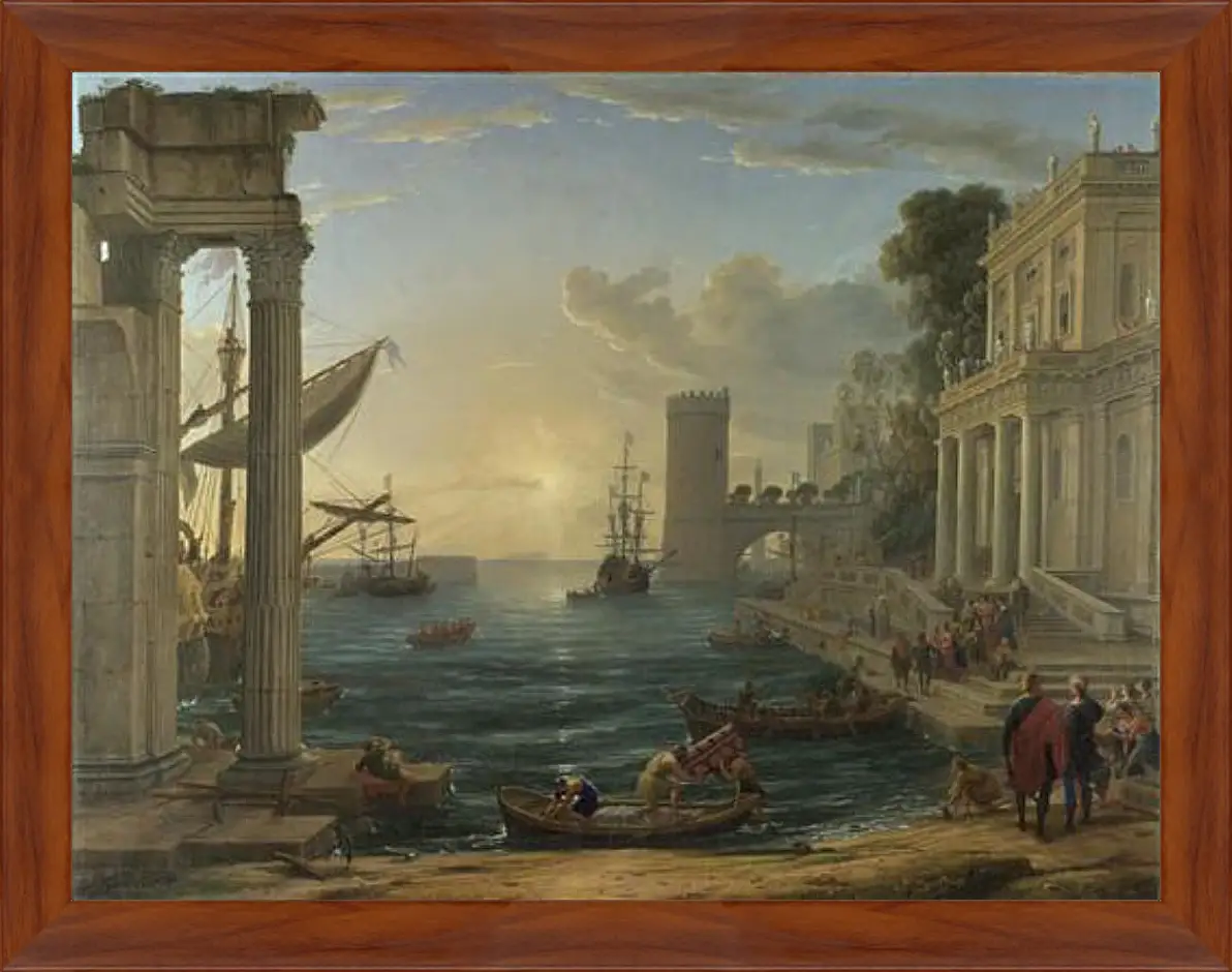 Картина в раме - Seaport with the Embarkation of the Queen of Sheba. Лоррен Клод