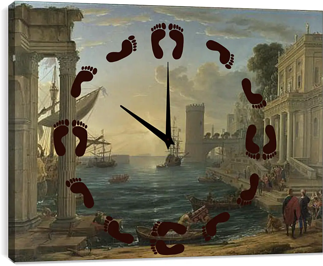 Часы картина - Seaport with the Embarkation of the Queen of Sheba. Лоррен Клод