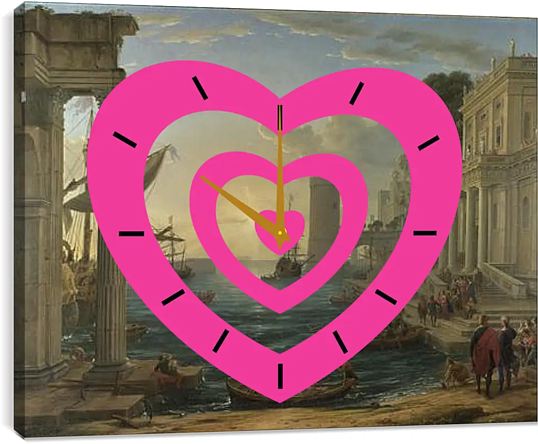 Часы картина - Seaport with the Embarkation of the Queen of Sheba. Лоррен Клод
