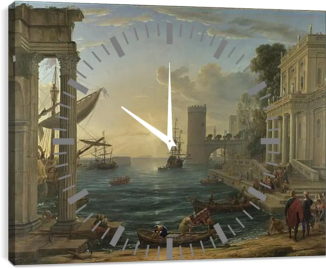 Часы картина - Seaport with the Embarkation of the Queen of Sheba. Лоррен Клод
