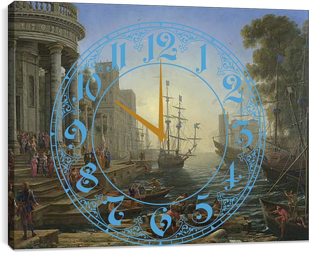 Часы картина - Seaport with the Embarkation of Saint Ursula. Лоррен Клод