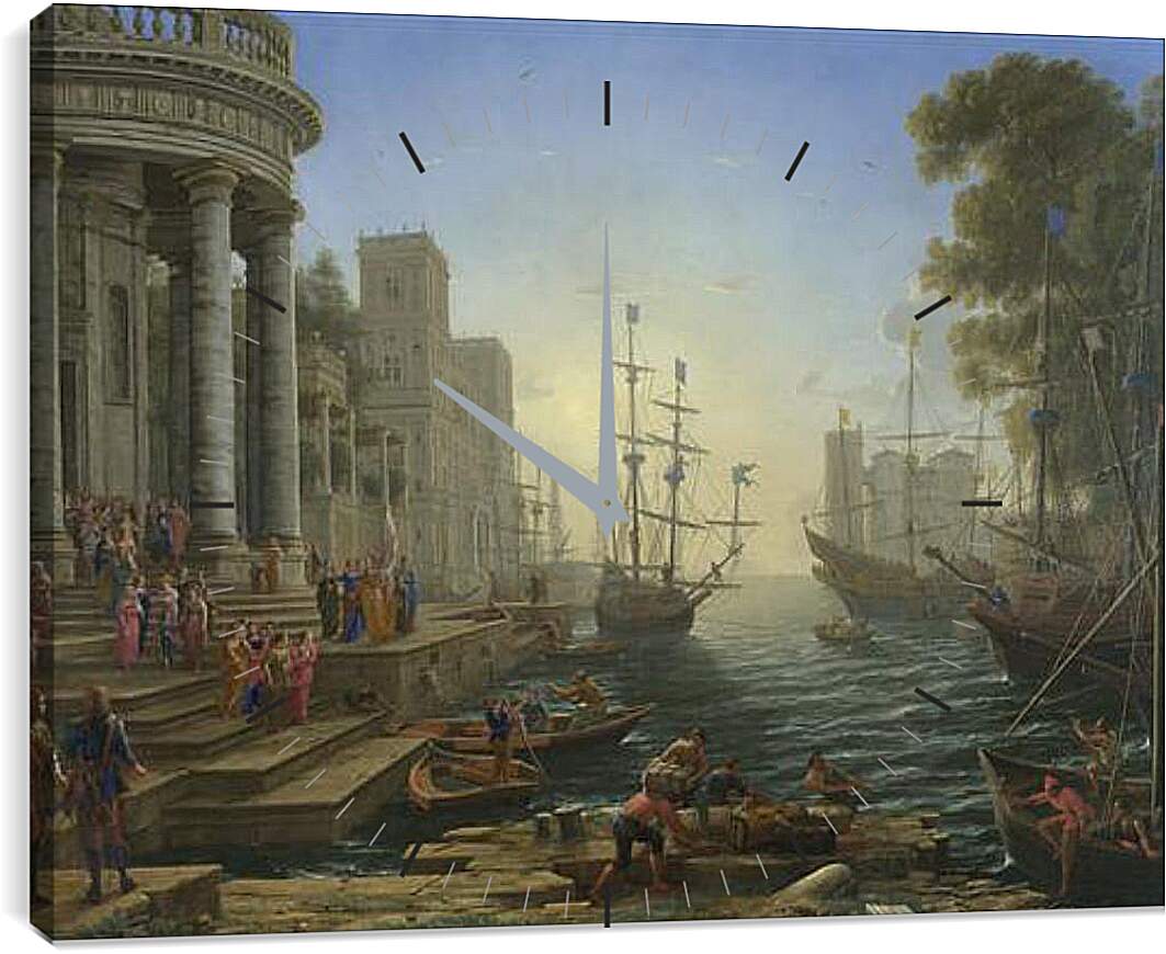 Часы картина - Seaport with the Embarkation of Saint Ursula. Лоррен Клод