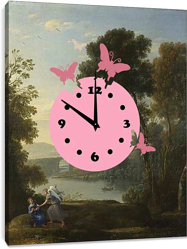 Часы картина - Landscape with Hagar and the Angel. Лоррен Клод