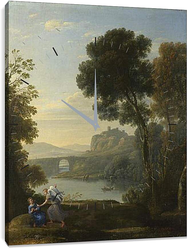 Часы картина - Landscape with Hagar and the Angel. Лоррен Клод