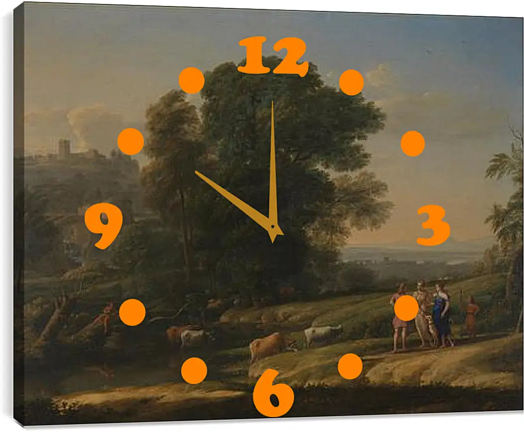 Часы картина - Landscape with Cephalus and Procris reunited by Diana. Лоррен Клод