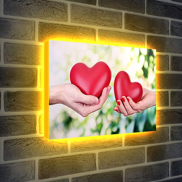 Лайтбокс световая панель - Два сердца в руках