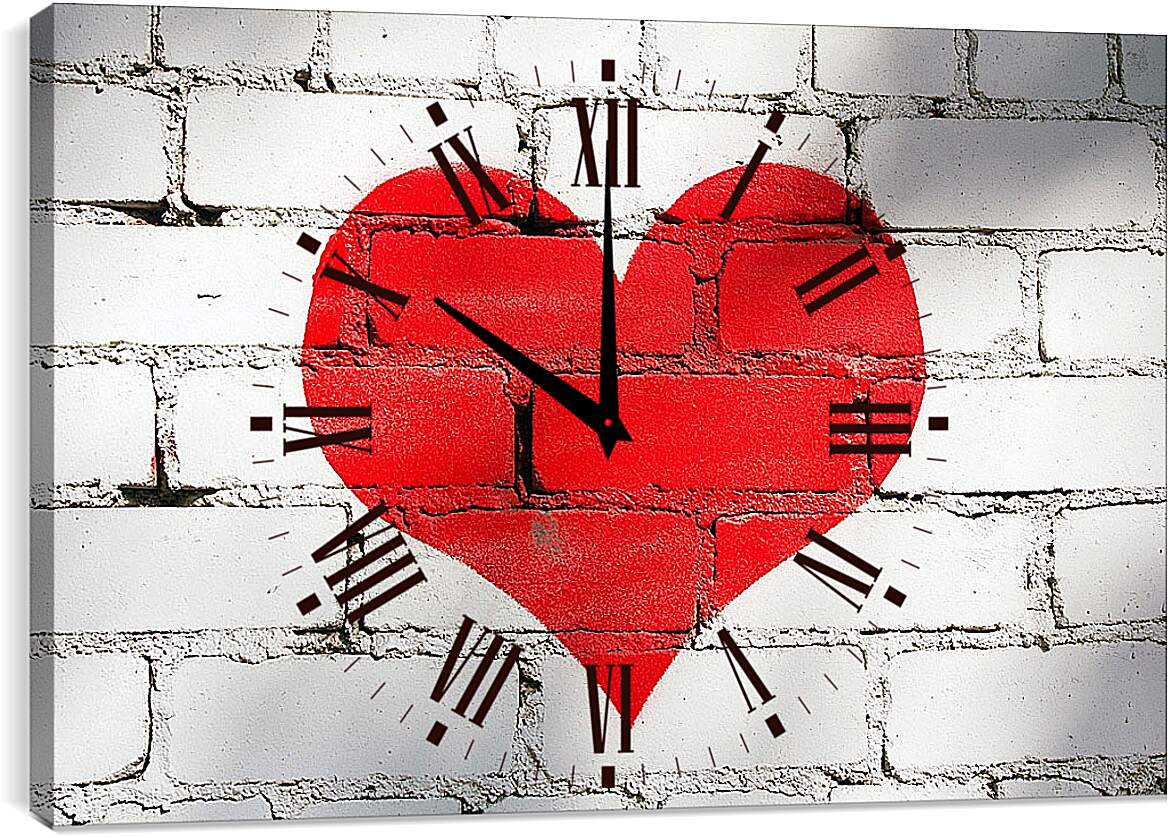 Часы картина - Сердце на кирпичной стене