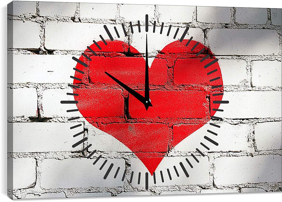 Часы картина - Сердце на кирпичной стене