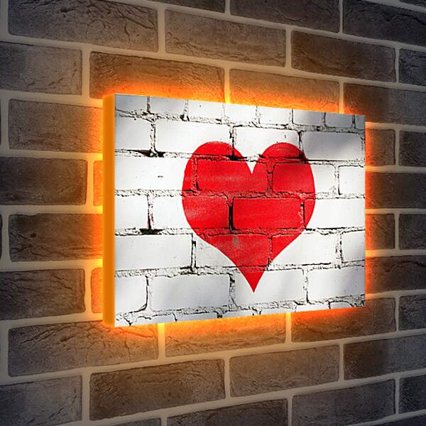 Лайтбокс световая панель - Сердце на кирпичной стене