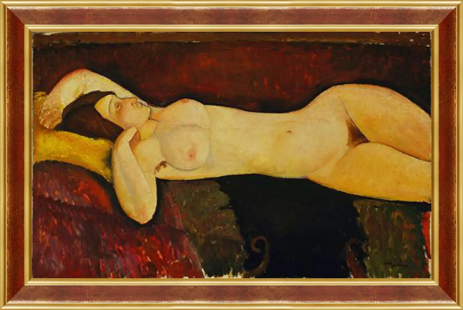 Картина в раме - Reclining Nude. Лежащая обнажённая 2. Амедео Модильяни