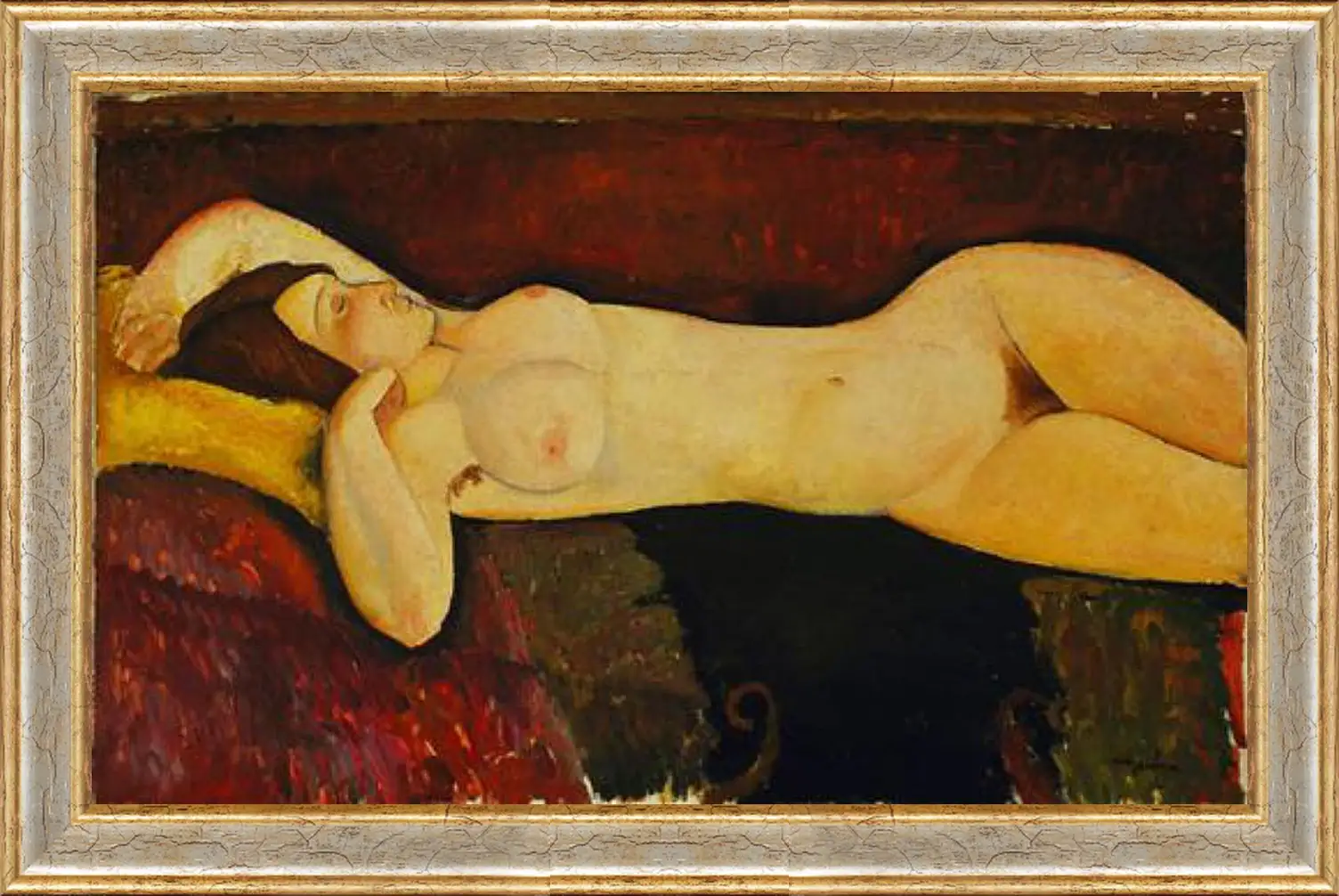 Картина в раме - Reclining Nude. Лежащая обнажённая 2. Амедео Модильяни