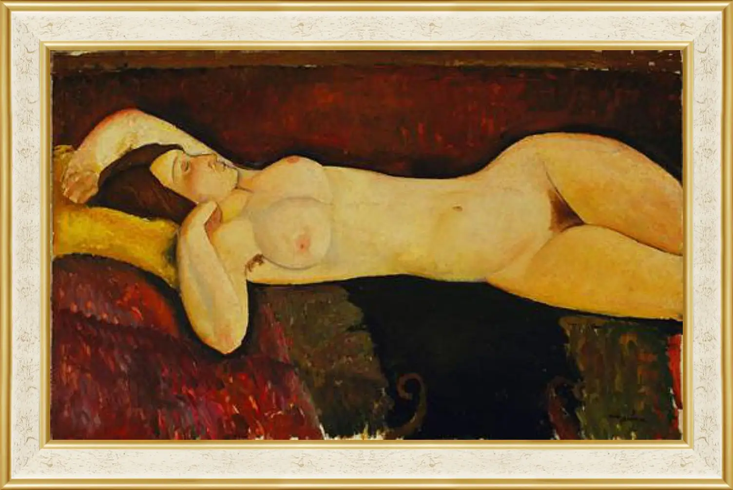 Картина в раме - Reclining Nude. Лежащая обнажённая 2. Амедео Модильяни