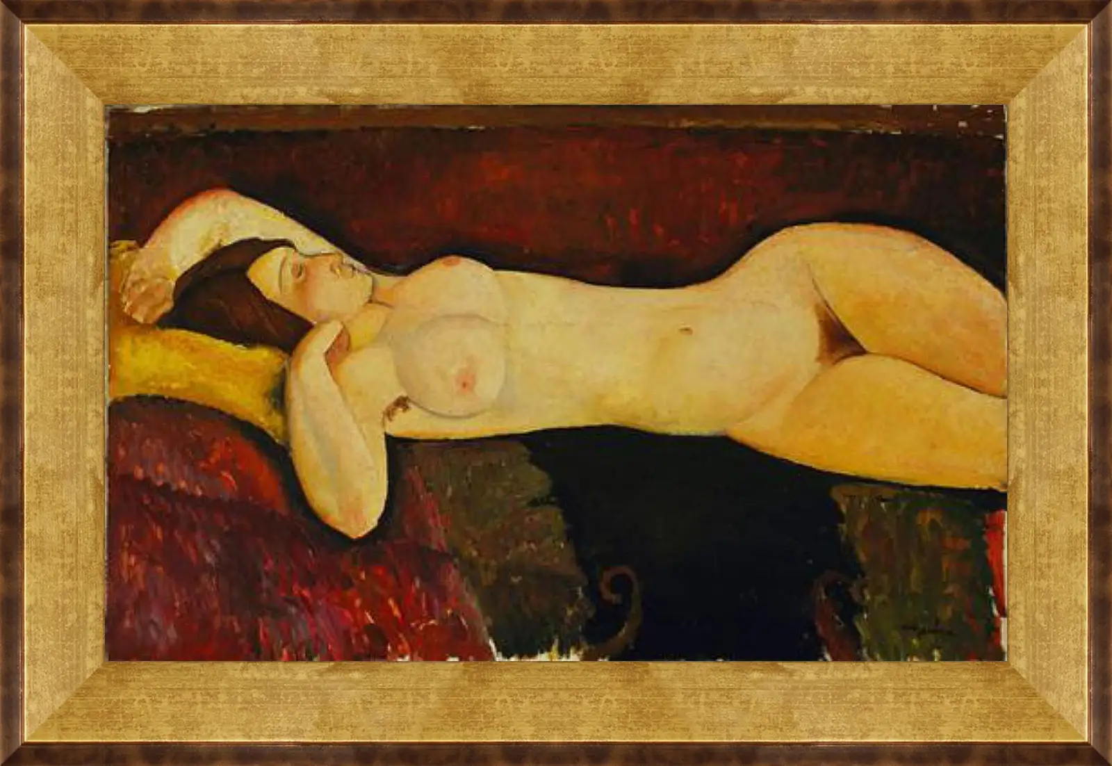 Картина в раме - Reclining Nude. Лежащая обнажённая 2. Амедео Модильяни