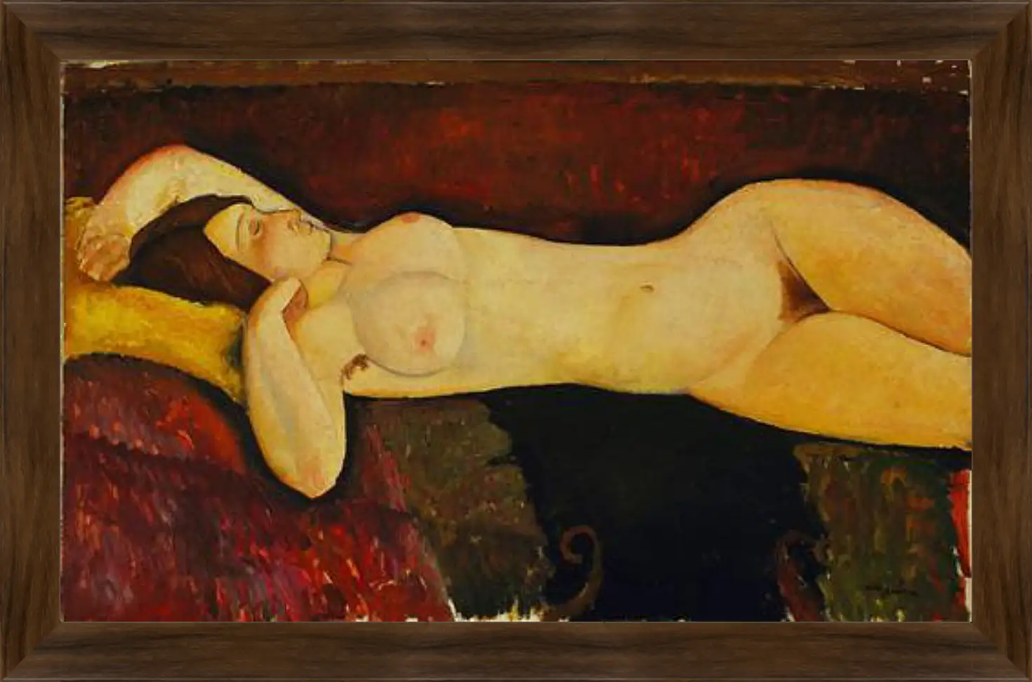 Картина в раме - Reclining Nude. Лежащая обнажённая 2. Амедео Модильяни