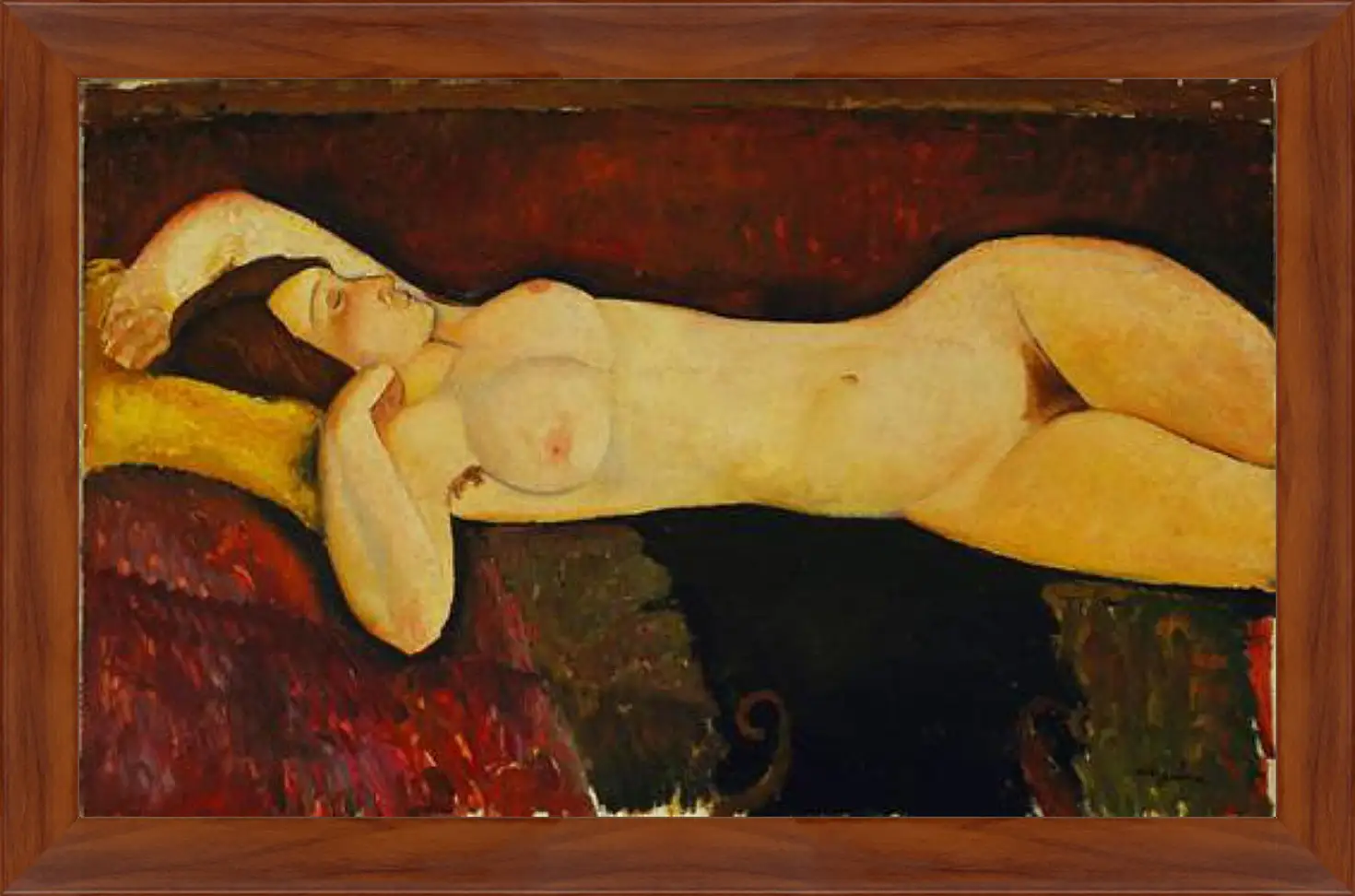 Картина в раме - Reclining Nude. Лежащая обнажённая 2. Амедео Модильяни