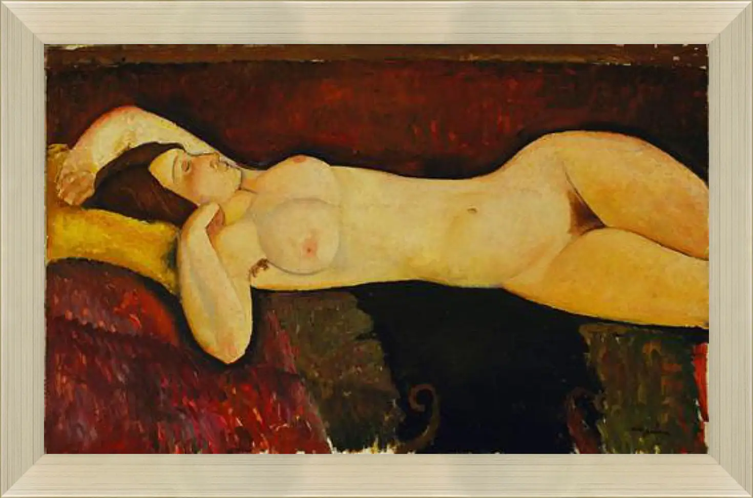 Картина в раме - Reclining Nude. Лежащая обнажённая 2. Амедео Модильяни