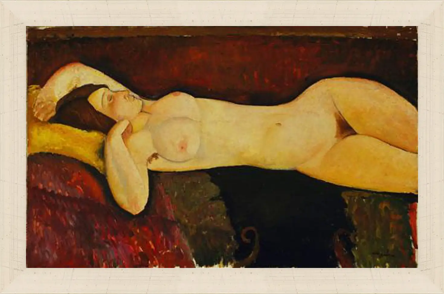 Картина в раме - Reclining Nude. Лежащая обнажённая 2. Амедео Модильяни