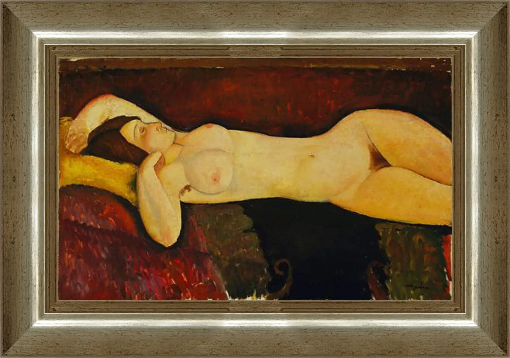 Картина в раме - Reclining Nude. Лежащая обнажённая 2. Амедео Модильяни