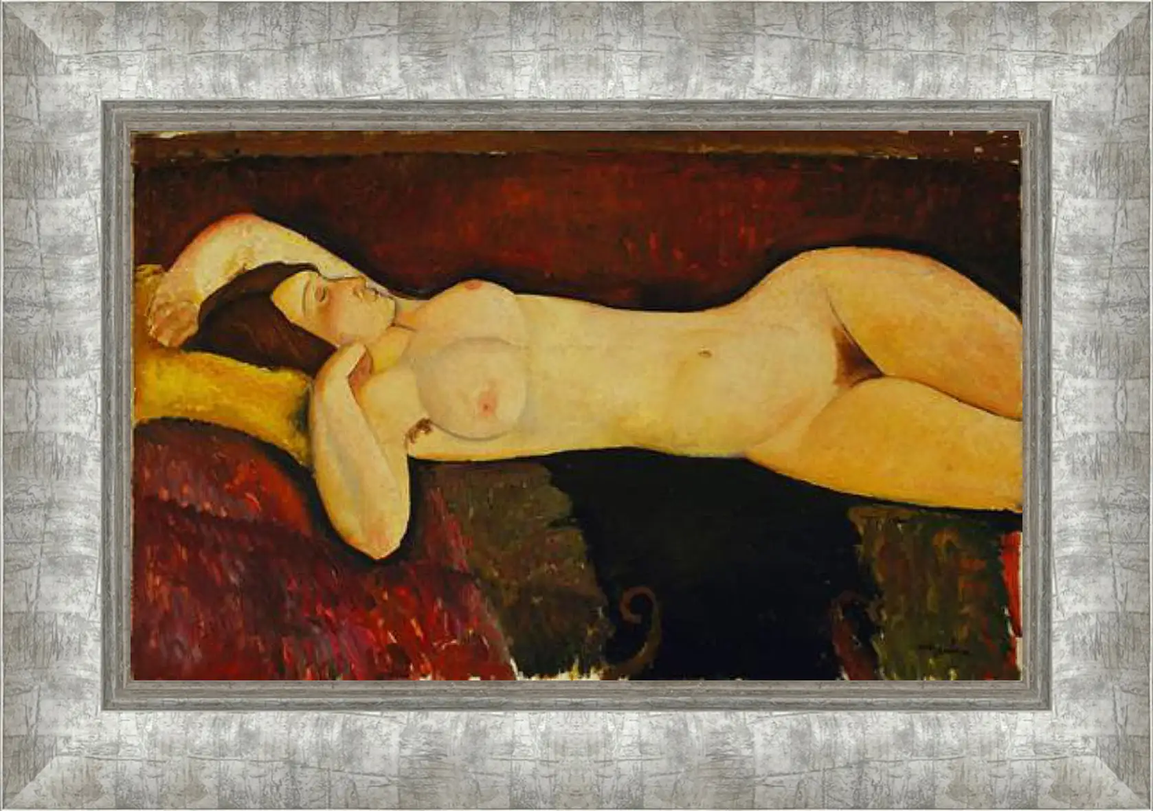 Картина в раме - Reclining Nude. Лежащая обнажённая 2. Амедео Модильяни