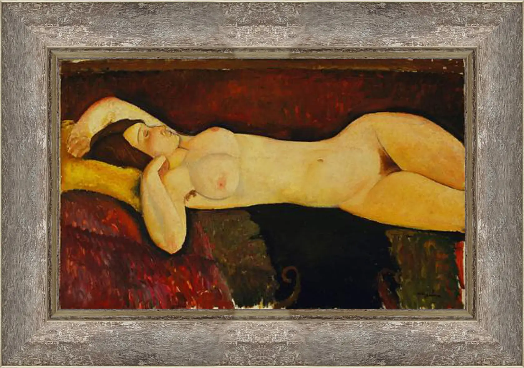 Картина в раме - Reclining Nude. Лежащая обнажённая 2. Амедео Модильяни