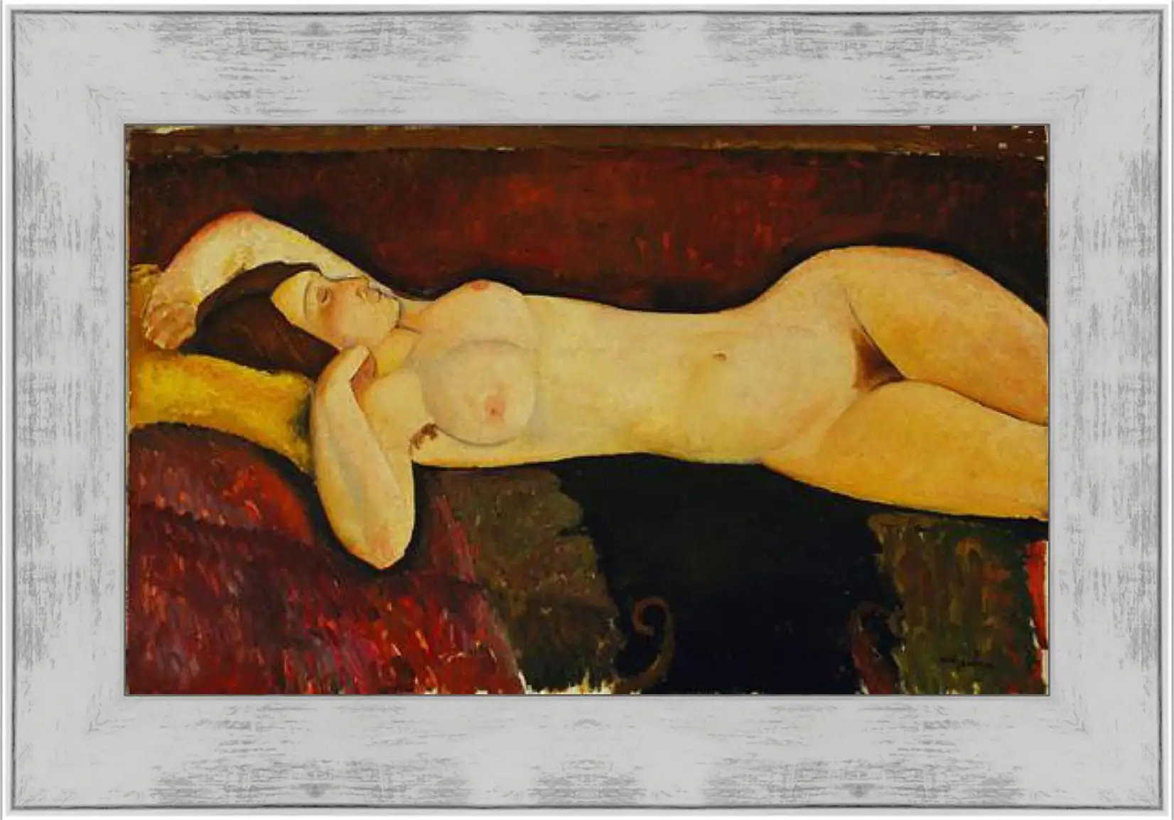 Картина в раме - Reclining Nude. Лежащая обнажённая 2. Амедео Модильяни