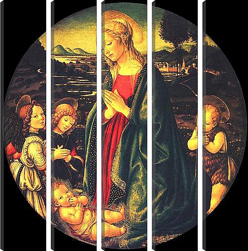 Модульная картина - Virgin adoring the child, surrounded by St. John the Baptist and two angels. Сандро Боттичелли