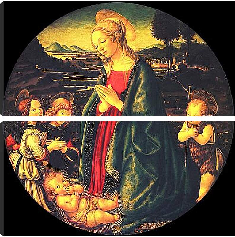 Модульная картина - Virgin adoring the child, surrounded by St. John the Baptist and two angels. Сандро Боттичелли