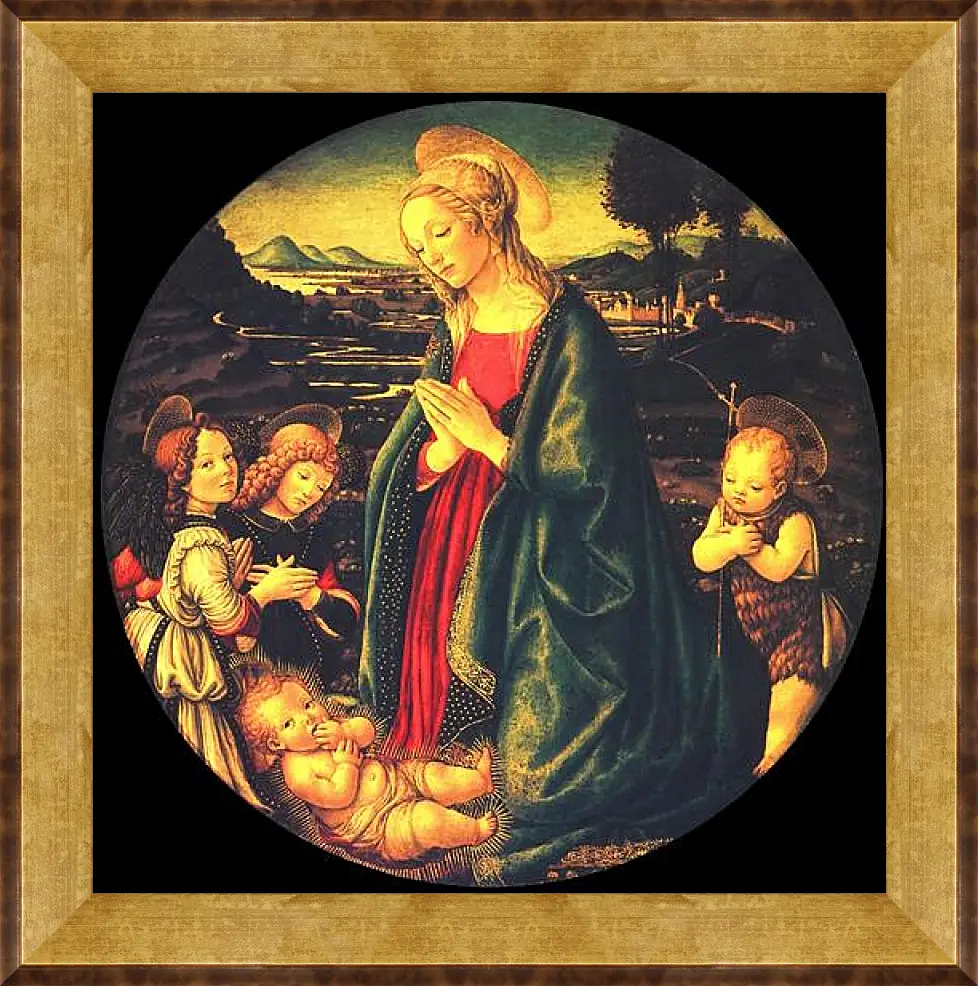 Картина в раме - Virgin adoring the child, surrounded by St. John the Baptist and two angels. Сандро Боттичелли