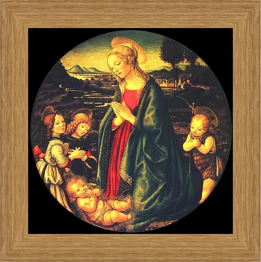 Картина в раме - Virgin adoring the child, surrounded by St. John the Baptist and two angels. Сандро Боттичелли