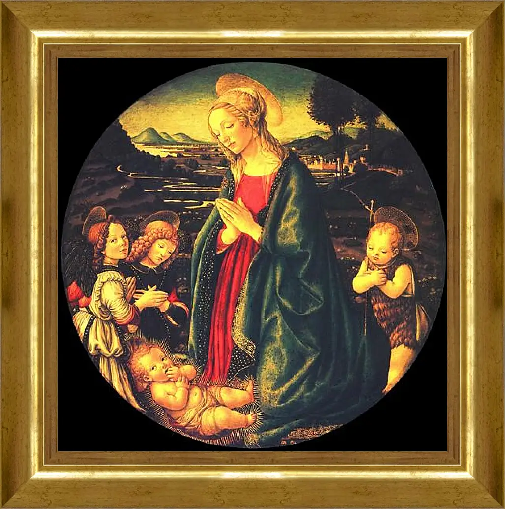 Картина в раме - Virgin adoring the child, surrounded by St. John the Baptist and two angels. Сандро Боттичелли